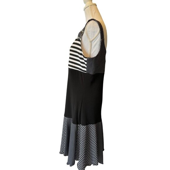 Bali Womens Dress Black & White Size 16 Polka Dot & Striped Sleeveless - Picture 5 of 11